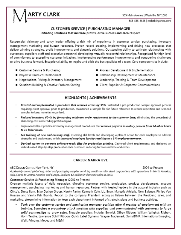customer service manager resume example