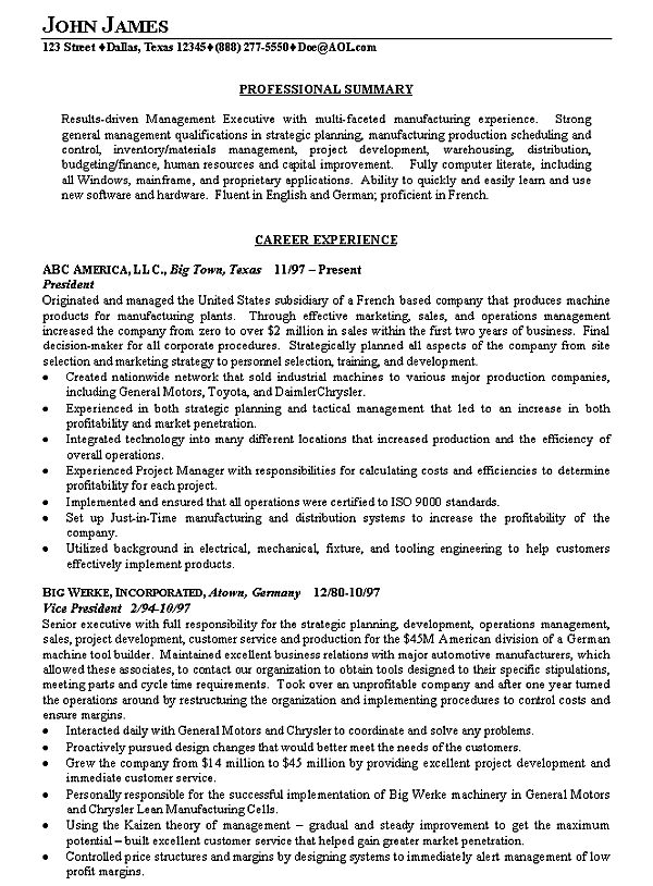 gallery for executive summary resume example