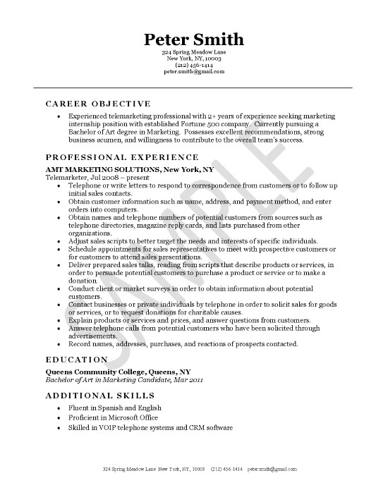 Job duties telemarketer resume
