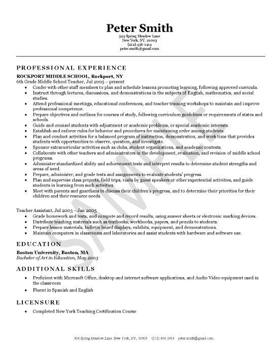 resume-resource.comMiddle School Teacher Resume