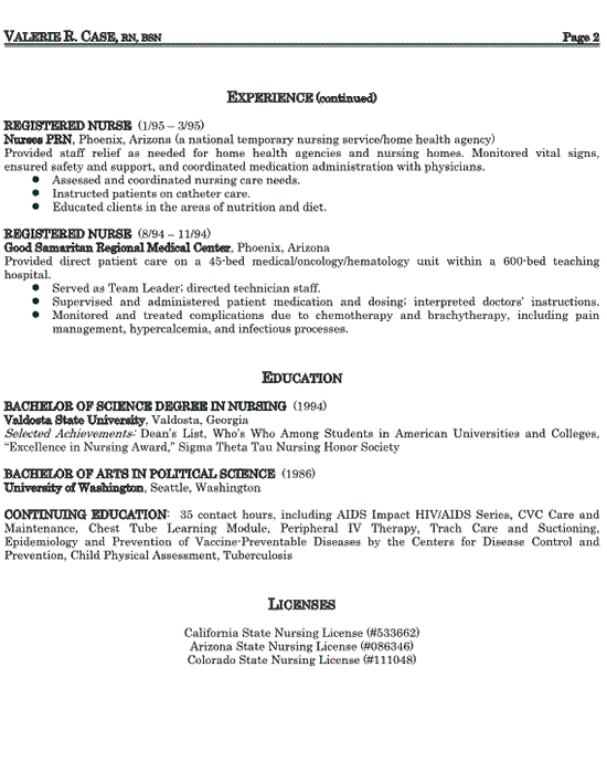 sample resume templates. nursing example resume