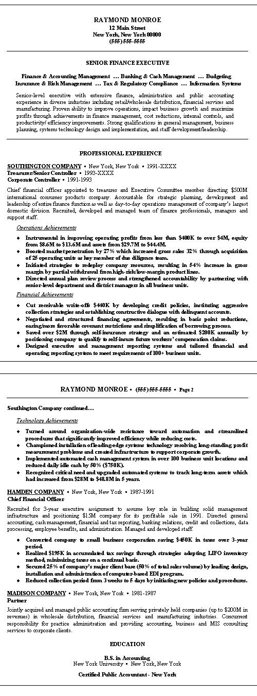 Financial sample resume