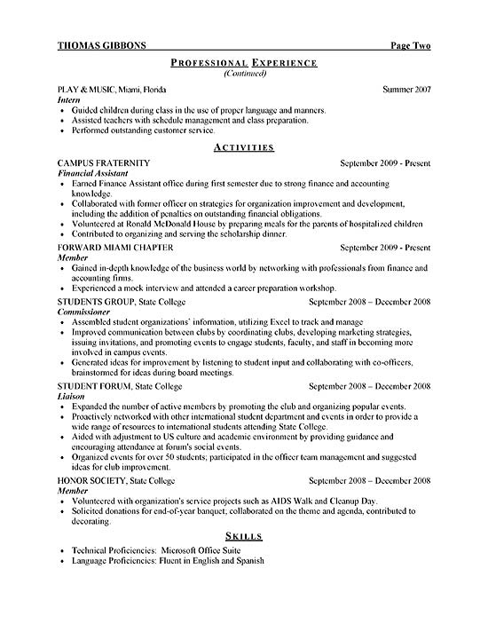 Resume sample university
