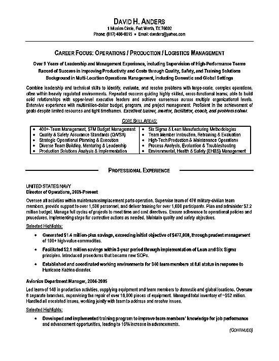 Resume for logistics operations manager