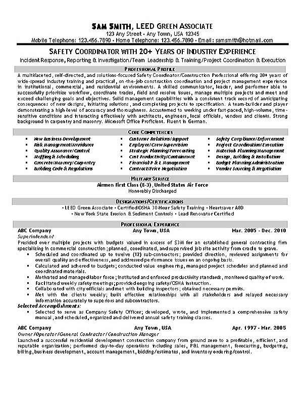 Safety sample resume