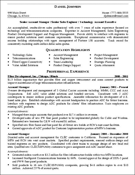 Resume of a telecom engineer