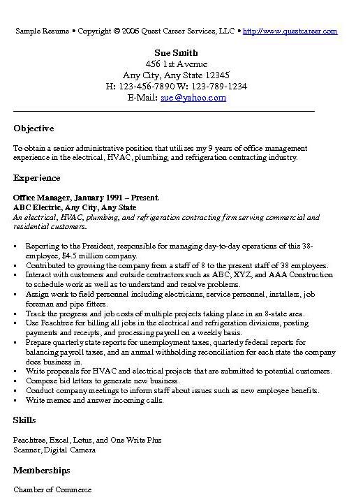 Sample of office manager resume