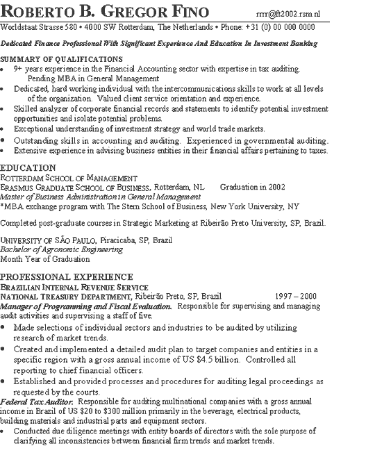 investment banker resume example