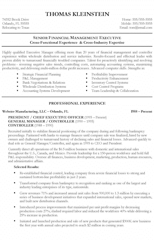 Financial Degree Resume Chief Executive Officer Resume Example