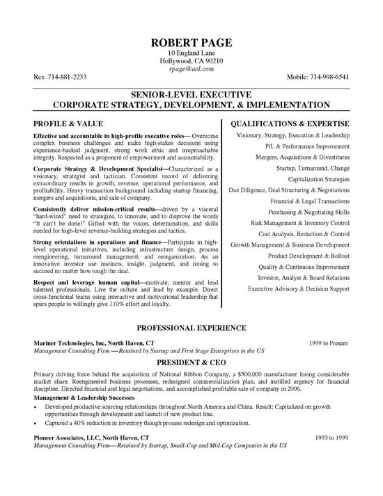 Ceo not for profit resume