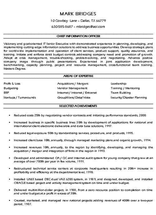 Cfo sample resume