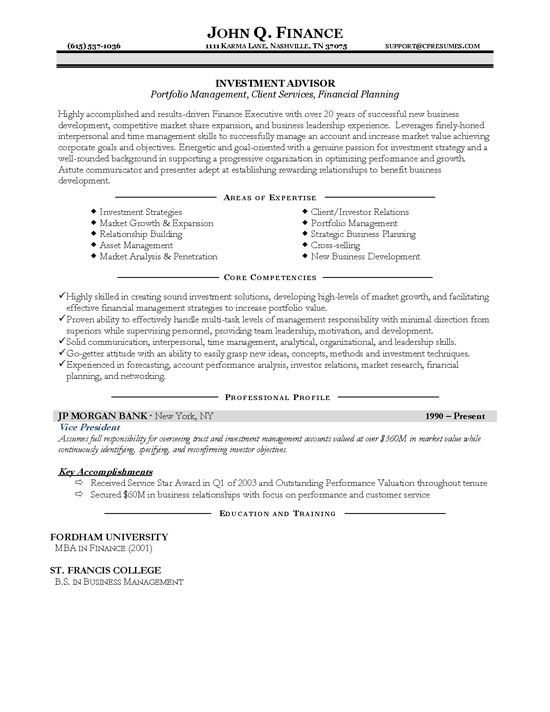 Resume sample finance