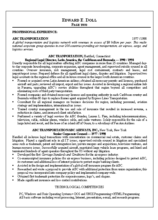 Corporate lawyer resume