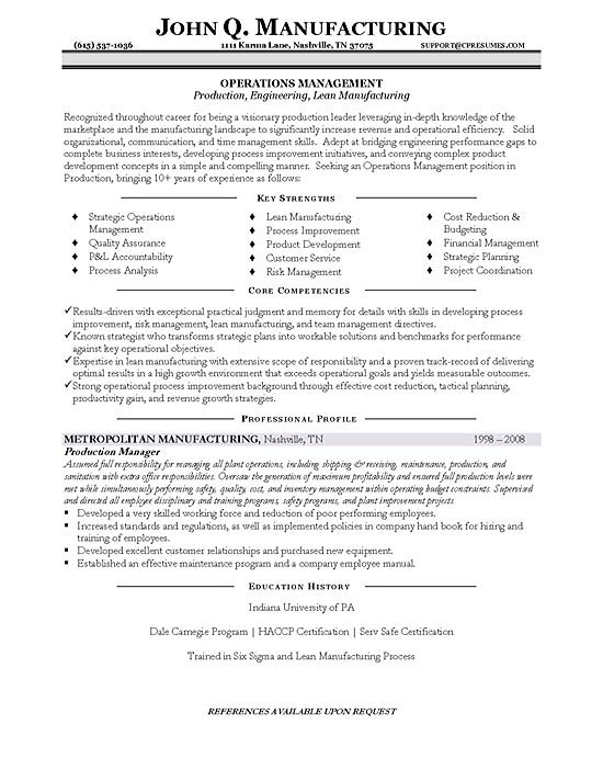 Resume template manufacturing