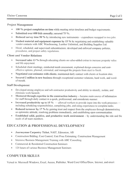 construction manager resume example sample