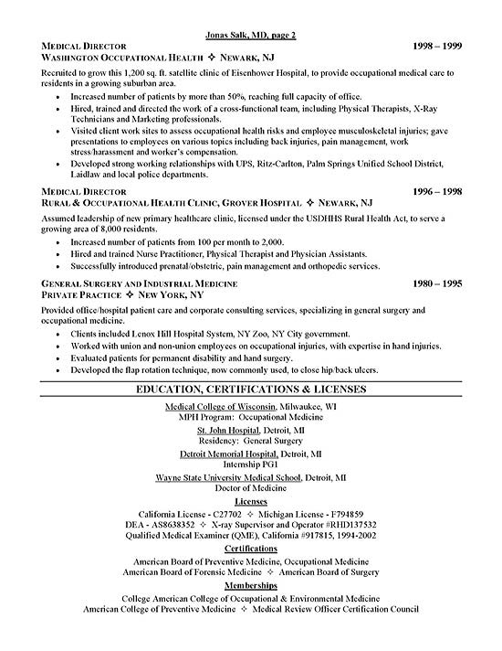 Medical Director Resume Example â€“ Page 2