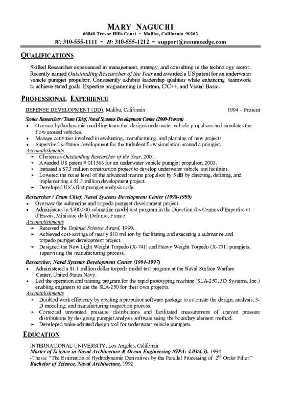 Researcher Resume Sample Technical Research Resume Example