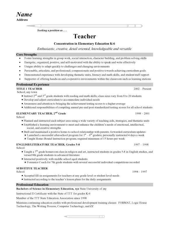 Elementary education teaching resume