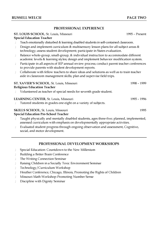 Special needs child care resume