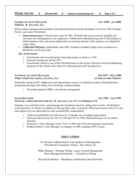 Business management resume example