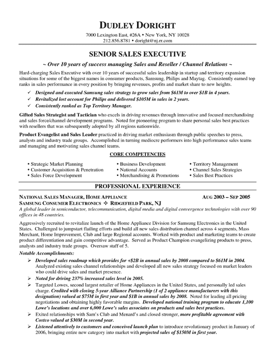 Area manager sales resume sample