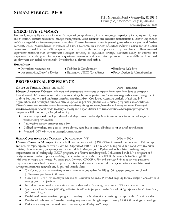 Human Resources Resume Example Page 1