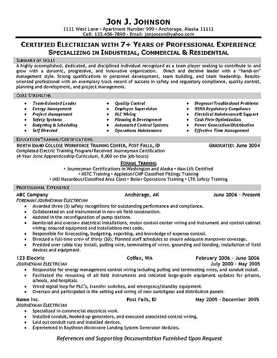 electrician resume example