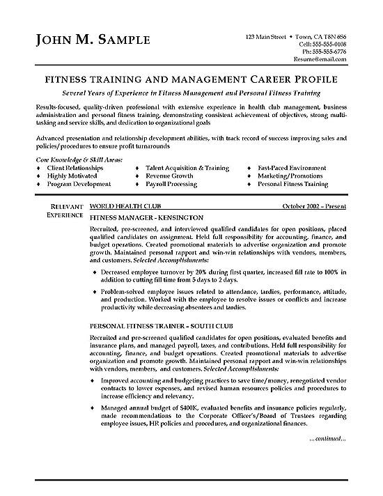 Resume for trainers example
