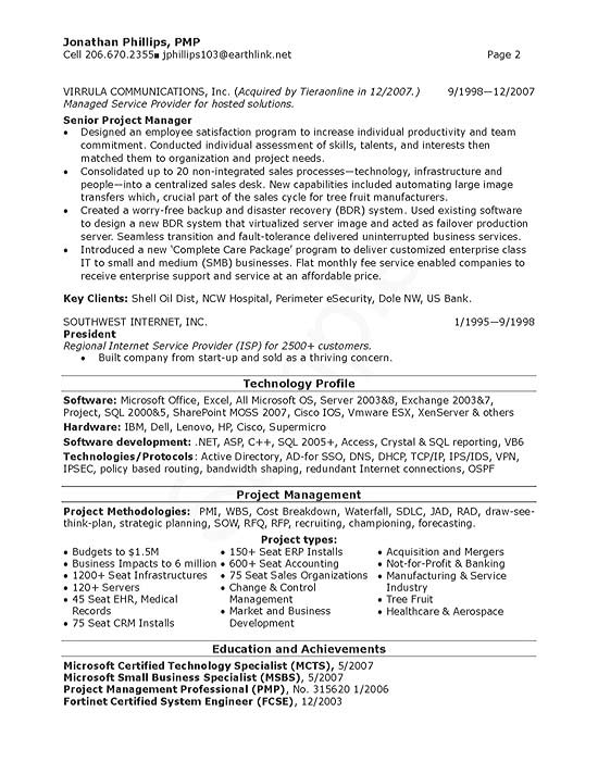 Sample resume for software technical lead
