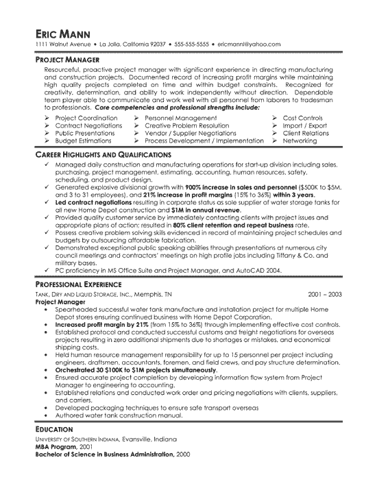 Resume operations manager manufacturing