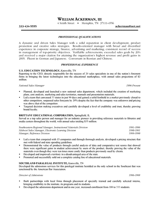 Resume examples for sales professional