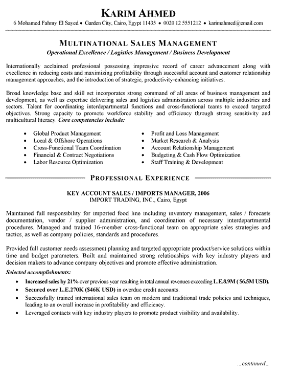 Free sample of international resume