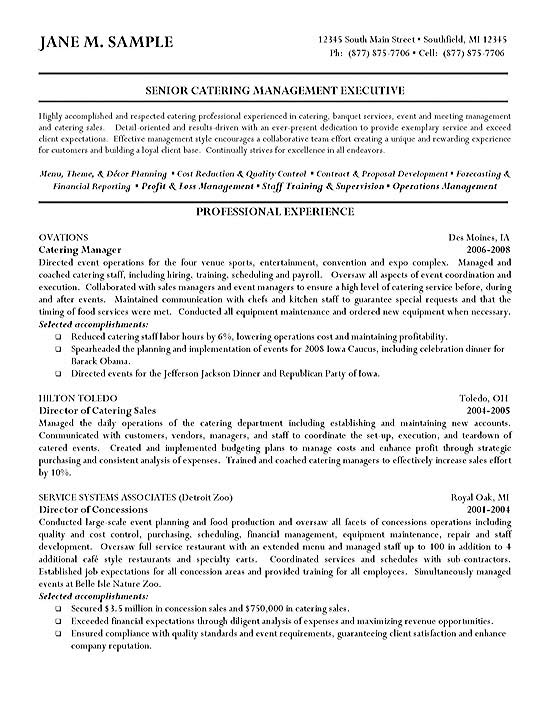 catering resume example