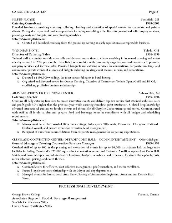 catering resume sample