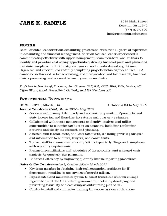 tax accountant resume example