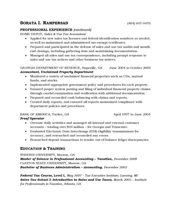 tax accountant resume sample
