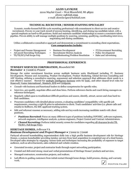 Technical Recruiter Resume Example â€“ Page 1