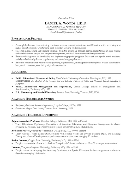 chronological resume sample. Download CV Example Academic