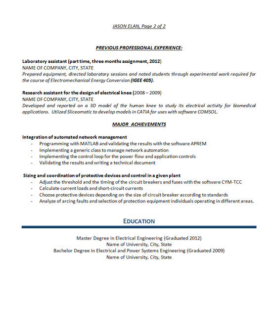 Electro mechanic engineer systems control resume