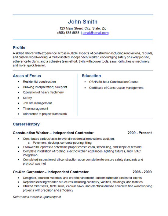 Professional resume independent consultant