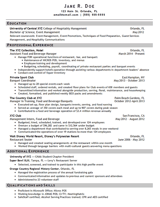hotel manager resume example
