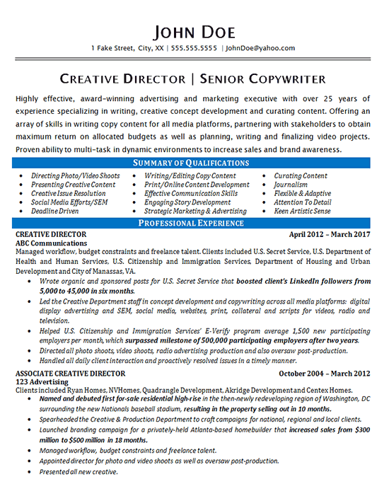 Creative Director Resume Example - Page 1